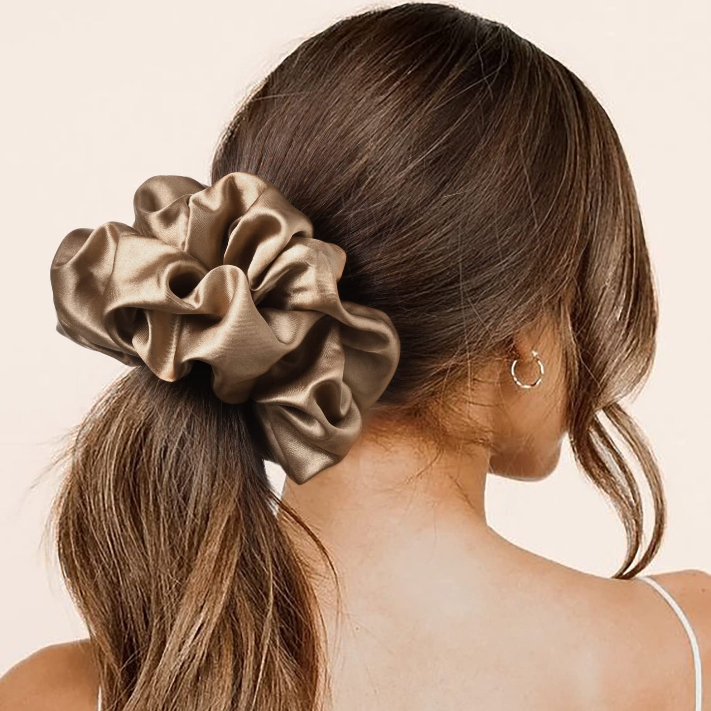 CEELGON Large Silk Satin Scrunchies for Women Big Scrunchies Jumbo Satin Hair Ties Oversized Hair Scrunchies for Thick Curly Hair Pack of 6 (Pink,Champagne,Ivory,Gold)