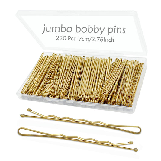 YINGFENG Jumbo Hair Pins for Women: 220pcs 2.76 Inch Large Blonde Bobby Pins, Long Gold Hair Pins with Box, Reusable Non-Slip Pins for Thick Hair