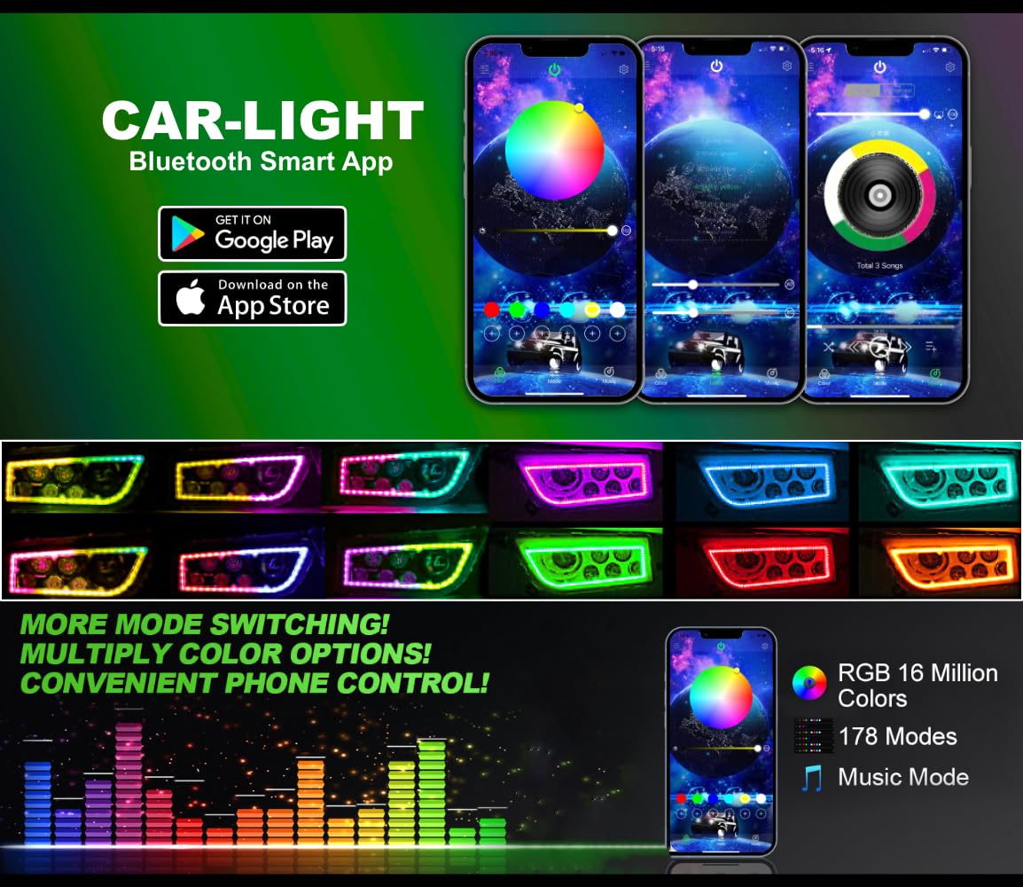 SLK Lights 2024 Improved RZR LED Headlight RGB Halo Compatible With Polaris General, RZR 900s, Razor 1000 XP Turbo (Fits: 2014-2024) (Chrome RGB Halo)