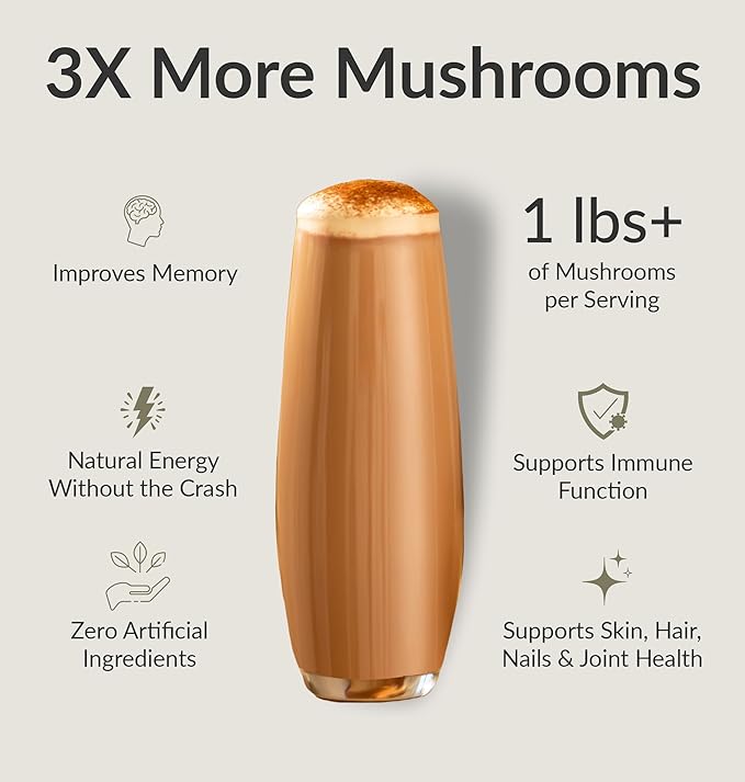 BIOptimizers Mushroom Coffee Alternative – Chai Drink – Lion’s Mane, Chaga, Reishi + Collagen Peptides for Focus, Energy & Gut Health – Adaptogenic Mushrooms & MCT Powder – 30 Servings
