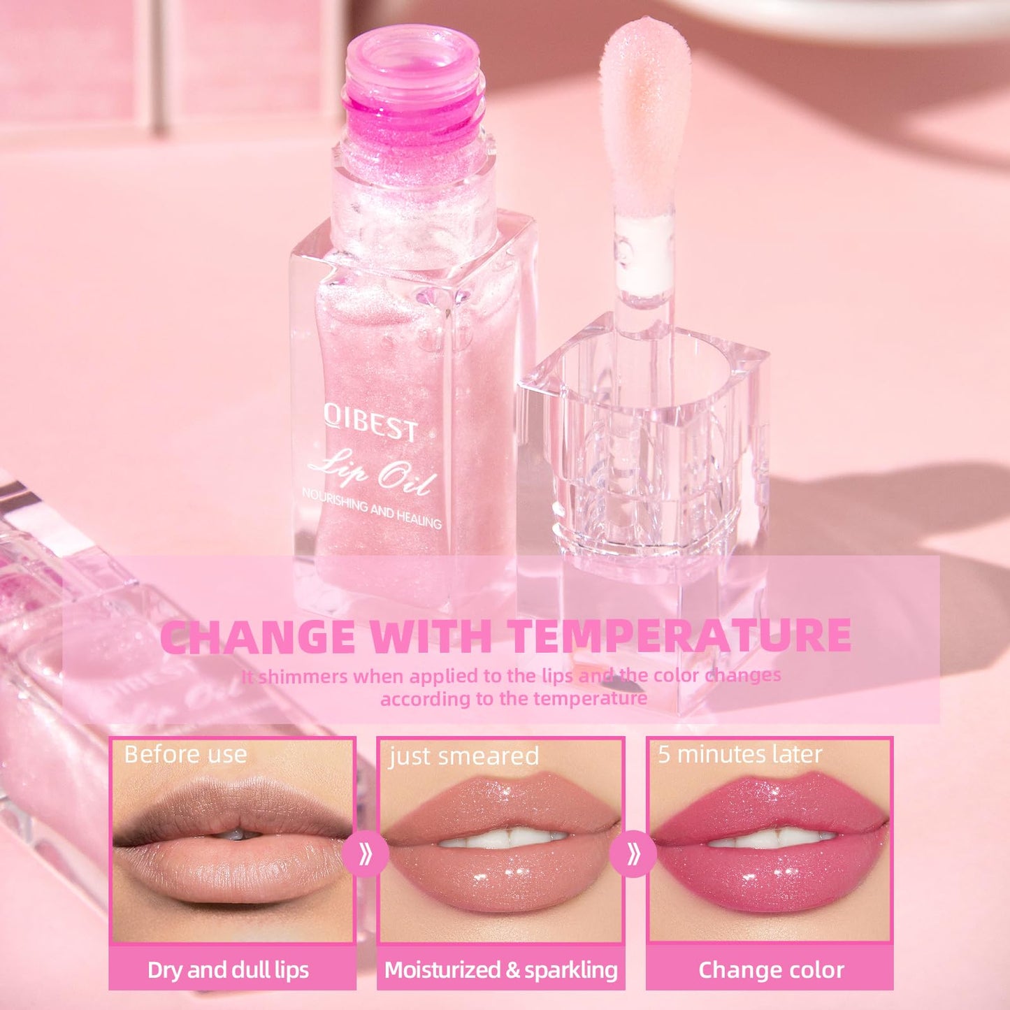 2Pcs Magic Color Changing Moisturizing Lip Glow Oil Plumping Glimmer Glow Lipstick, Hydrating Lip Gloss Lip Balm Transparent Lip Care, Long Lasting Moisturizing Non-sticky Fresh Texture Lip Oil