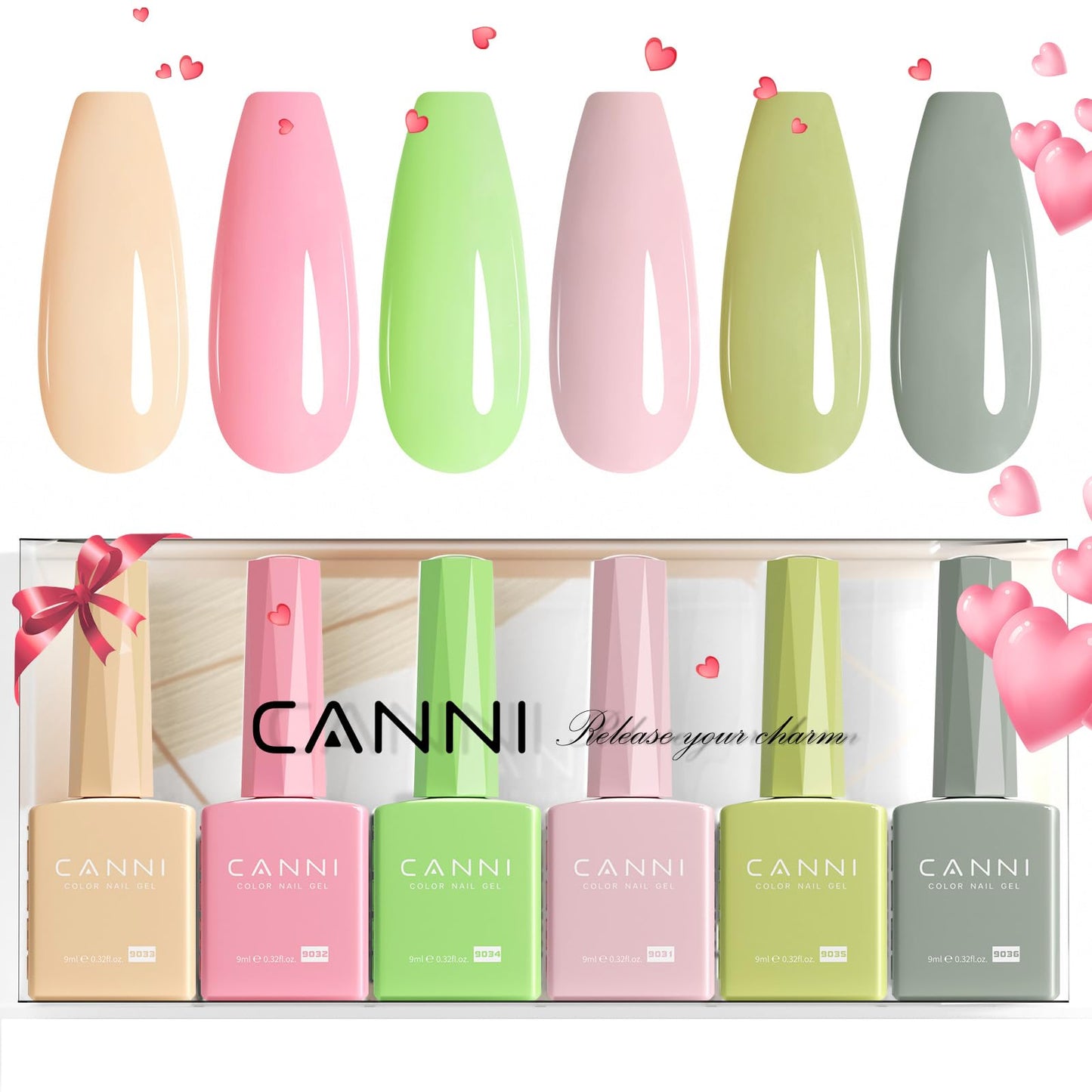 CANNI 6Pcs 9ml Pastel Gel Nail Polish Set- Pink Green Gel Polish Kit Candy Colors DIY at Home Salon Christmas New Year's Gifts for Girls