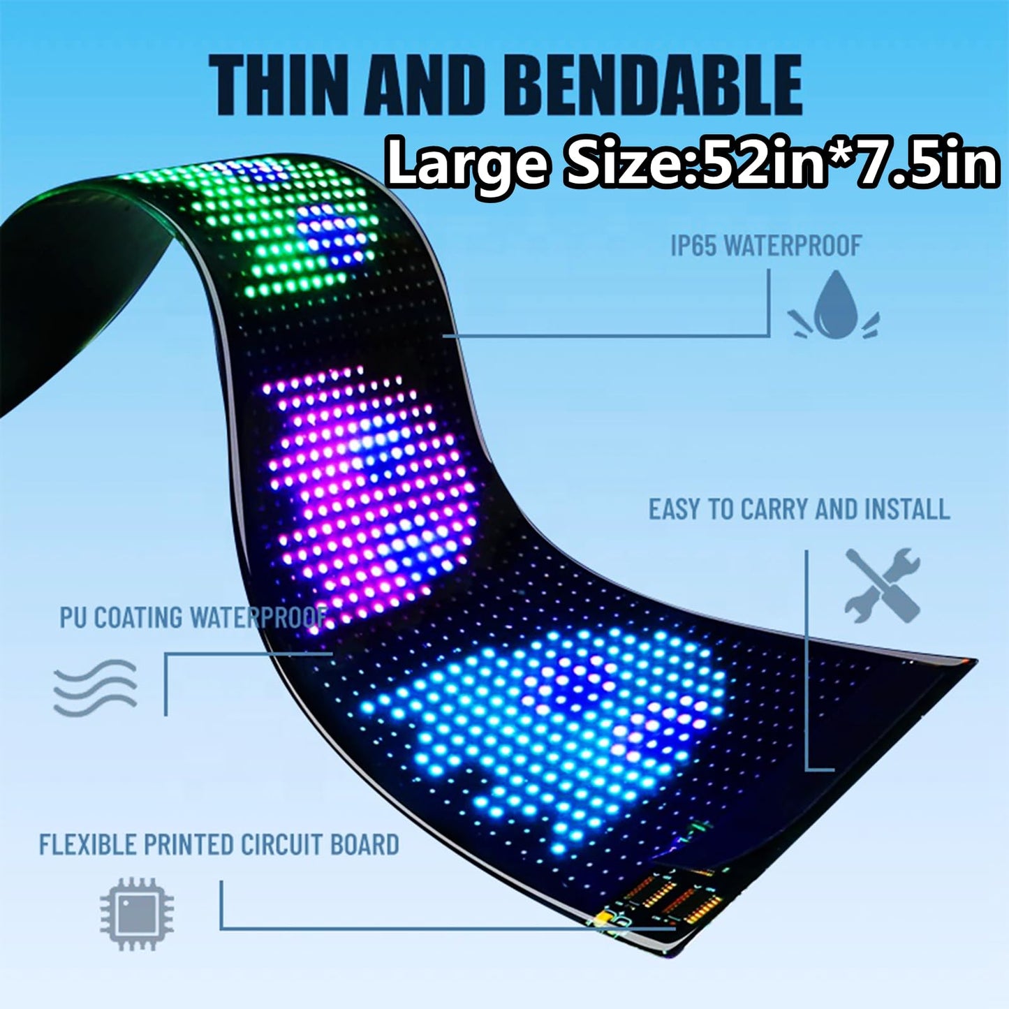 Goodream Devil Eyes Light for Windshield, 52in*7.5in Large Size DIY Programmable Flexible LED Display for Car Truck SUV Neon Sign Cool Accessories