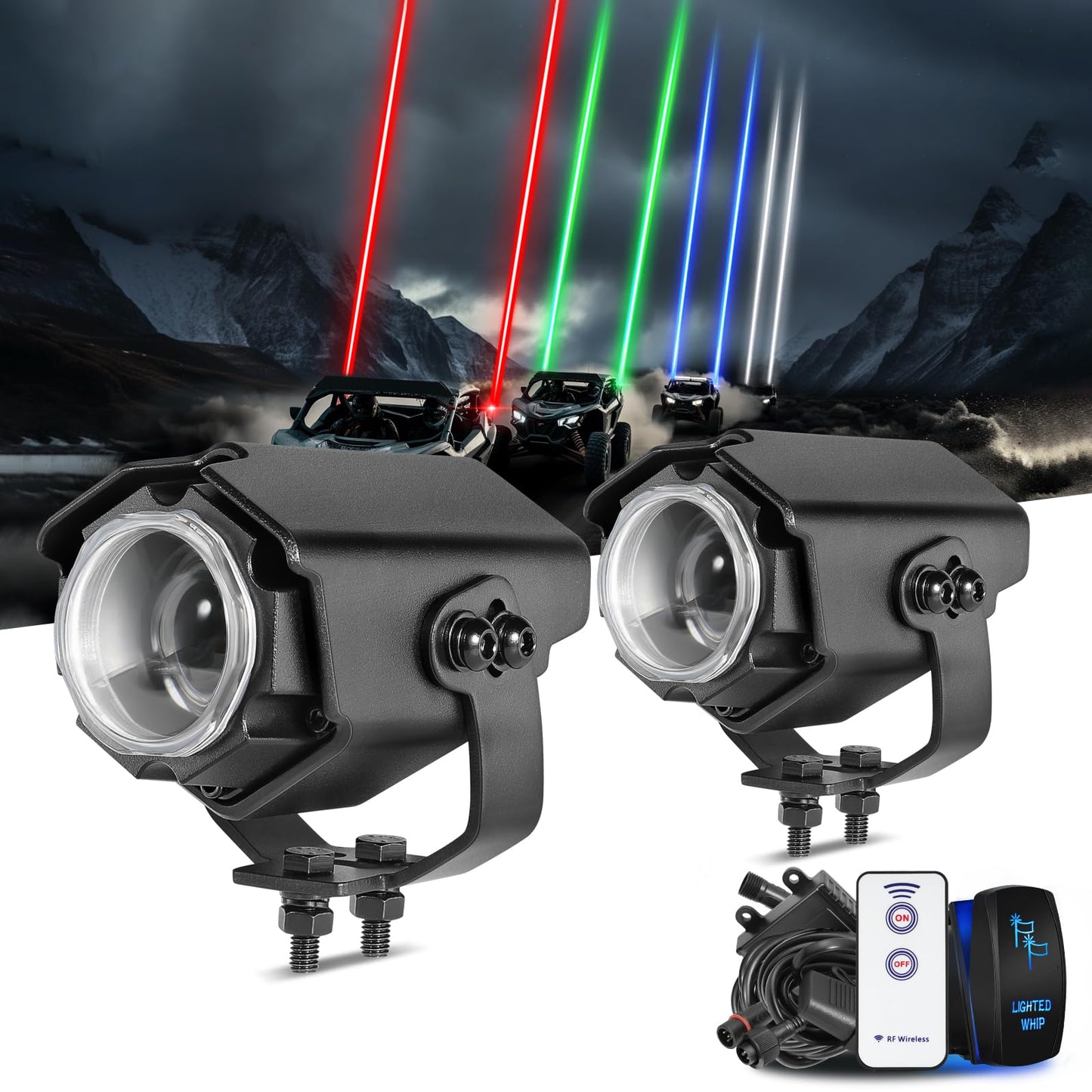 Whip Lights for Side by Side, Niking Auto 2Pcs Whipless LED Whip Lights with Switch & Remote RGB Chase Pods Antenna Lighted Whip Kits for Polaris RZR Can-Am ATV UTV Dune Buggy Trucks Kawasaki