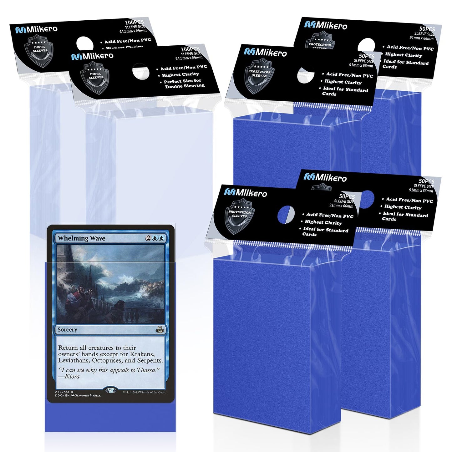 400 Pack Card Sleeves, 200 Matte Blue Trading Card Sleeve and 200 Inner Sleeves Ideal for Double-Sleeving, Perfect Fit Sleeves Compatible with MTG, TCG, Baseball, Football Cards.
