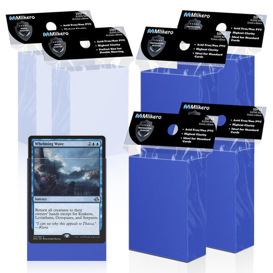 400 Pack Card Sleeves, 200 Matte Blue Trading Card Sleeve and 200 Inner Sleeves Ideal for Double-Sleeving, Perfect Fit Sleeves Compatible with MTG, TCG, Baseball, Football Cards.