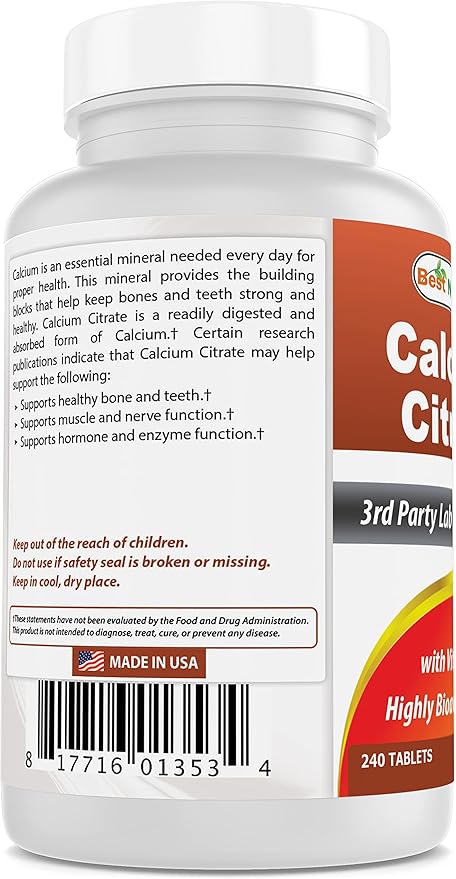 Best Naturals Calcium Citrate with Vitamin D-3 240 Tablets (240 Count (Pack of 2))