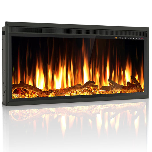 Riseon 36 Inch Electric Fireplace Heater, Recessed in-Wall and Wall-Mounted Linear Heater Fireplace,13 Adjustable Flame Color and 5 Brightness,Touch Screen & Remote Control,1500/750W, Black