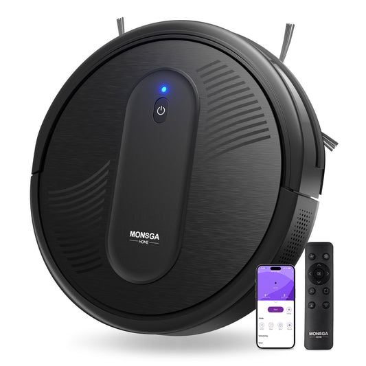 MONSGA Robot Vacuum Cleaner, 3000Pa Powerful Suction Robotic Vacuum, 3.2" Super-Slim, 140Min Runtime, Vacuum Robot for Hard Floor/Low Pile Carpet/Pet Hair, Remote/App/Voice Control, Schedule Clean