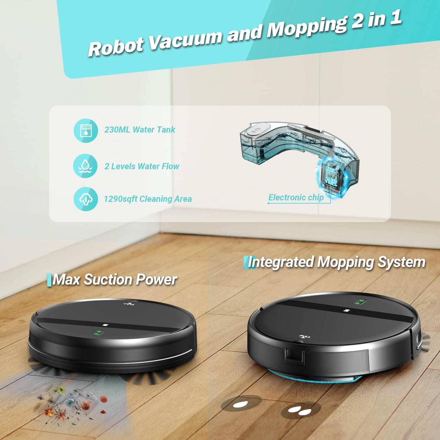 Robot Vacuum and Mop Combo for Pet Hair–2300Pa Robotic Vacuum Cleaner with WiFi/Alexa/App Control, 2H Runtime & Tangle-Free Tech, Auto Recharge, Ultra-Slim Quiet for Hard Floors/Low-Pile Carpets