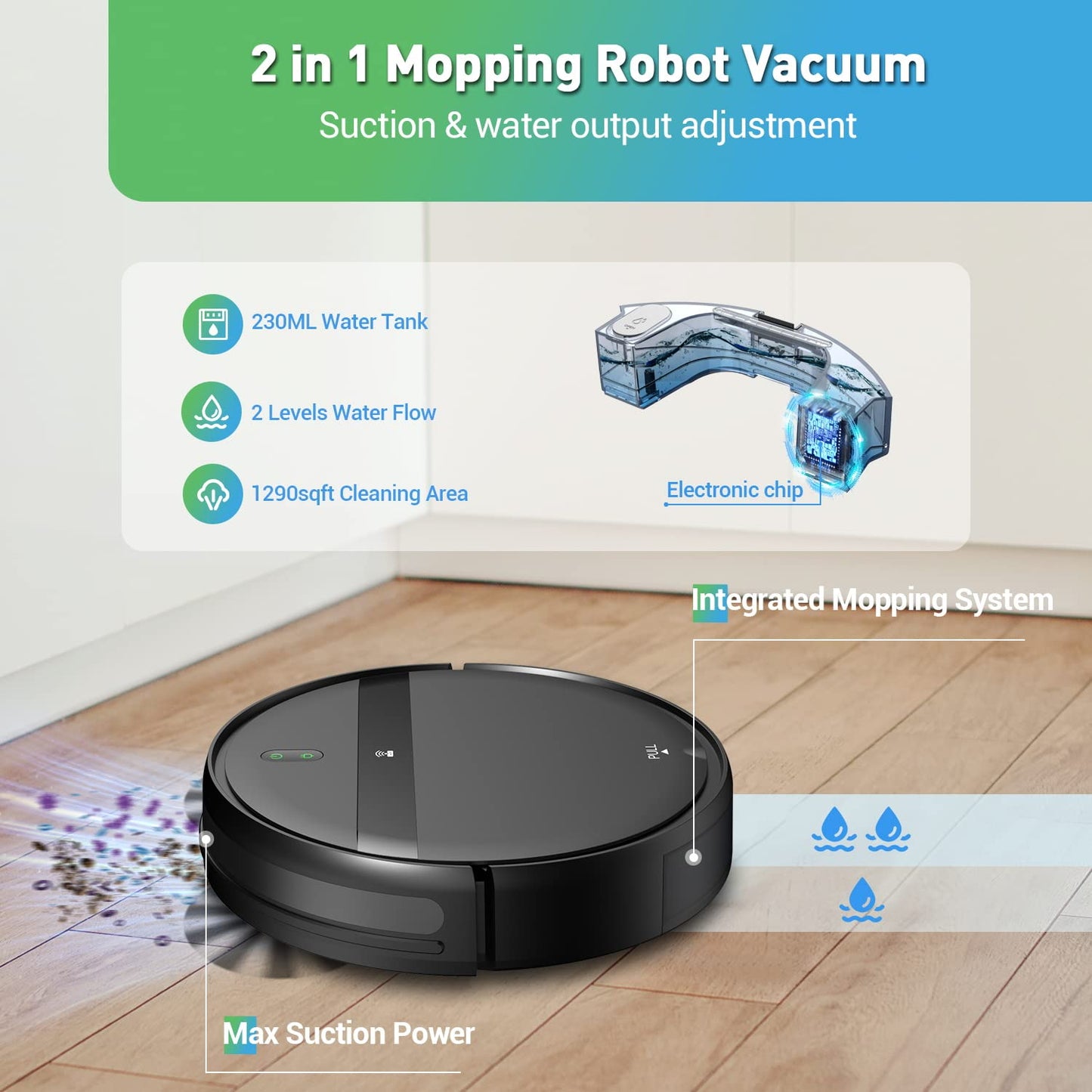 Kilgone Robot Vacuum and Mop Combo 2300Pa for Pet Hair | Robotic Vacuum Cleaner with WiFi/Alexa/App | Auto Recharge & Tangle-Free | Ultra-Slim Quiet 2.8" for Hard Floors, Low-Pile Rugs