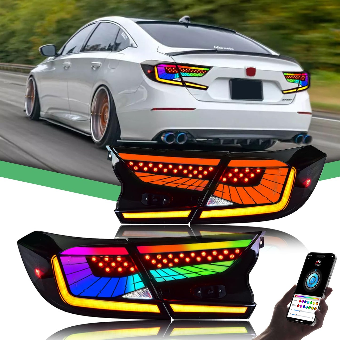 letsdate RGB Tail Lights for Honda Accord 2018-2022, LED Taillights Assembly for Honda Accord 10th Gen, Dynamic Animation, Plug&Play (RGB, 1 Pair)