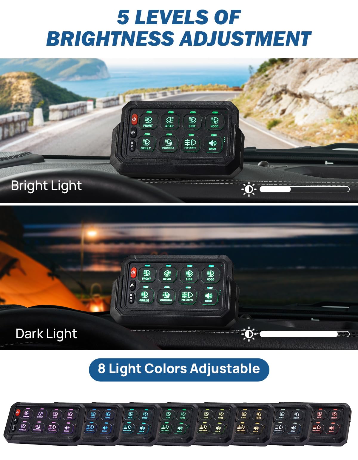 JOYTUTUS Wireless RGB 8 Gang Switch Panel 5-Level Brightness 8 Colors Universal Circuit Control Relay System Box with Toggle Momentary, Offroad Light Switch Panel Pod for Truck Boat UTV SUV Pickup