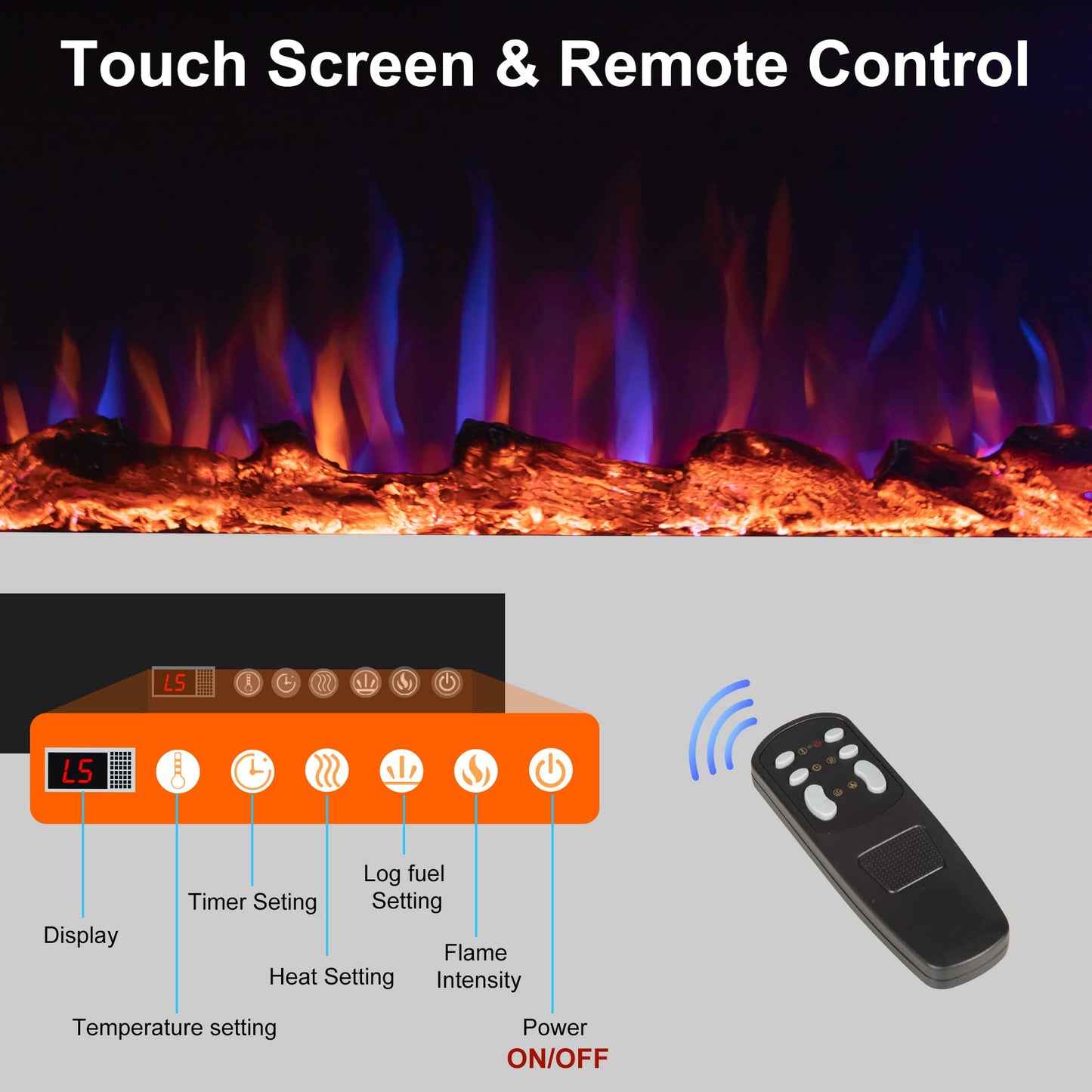 36'' Smart Electric Fireplace Inserts, Recessed & Wall Mount Electric Heater and Linear Fireplace with APP& Touch Screen &Remote Control, 62-99°F Temperature, Hard Wired & Plug in