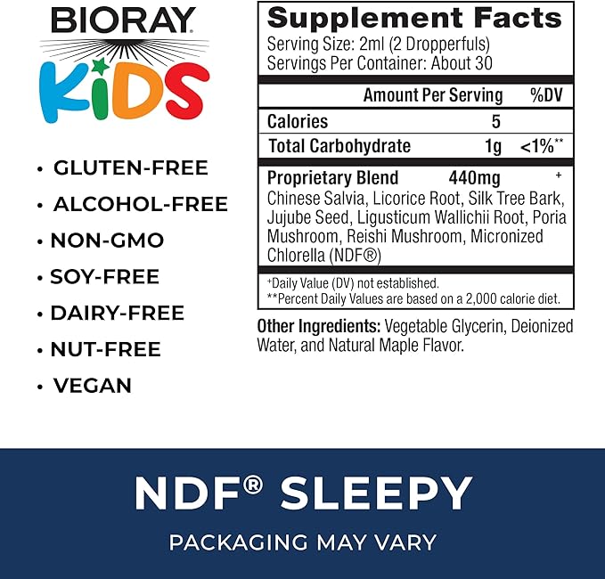 BIORAY Kids NDF, Maple - 2 fl oz - Through The Night - Non-GMO, Vegan, Gluten Free - 1-2 Month Supply