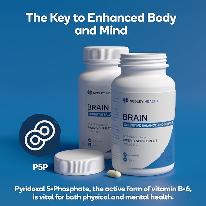 Brain - Balanced Neurotransmitter Support Supplement - Zinc, B6, Biotin for Cognitive Function - 90 Veggie Capsules (Brain)