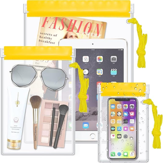 Meetory Clear Waterproof bags Pouch Dry Bags For Camera Mobile Phone Maps Kayak Document Holder - 3 Piece Set Waterproof Plastic Pouch Utility Bags(Yellow)