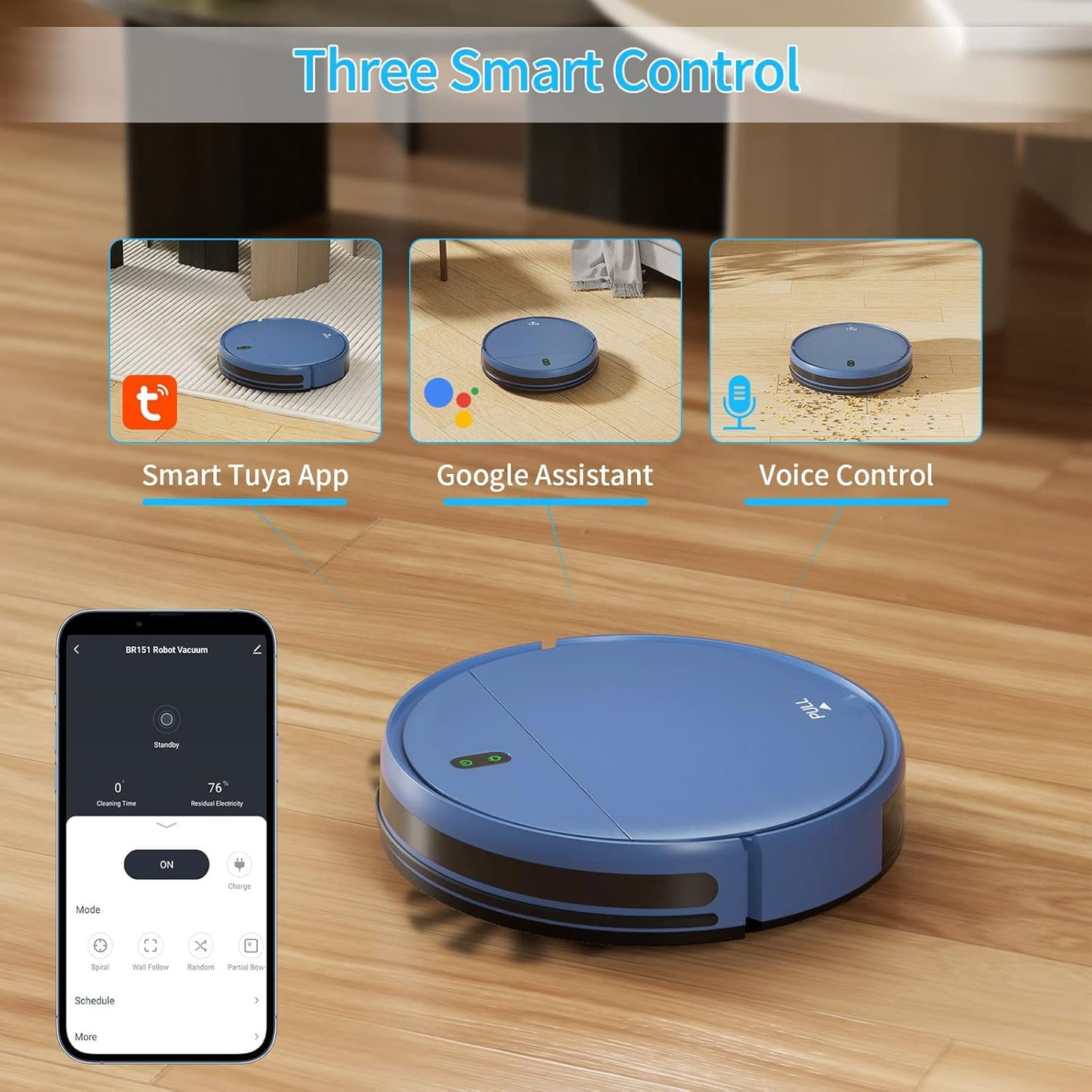 ZCWA Robot Vacuum and Mop, 2 in 1 Self-Charging Robot Vacuum Cleaner Compatible with WiFi/APP, Ideal for Hard Floor, Carpet and Pet Hair