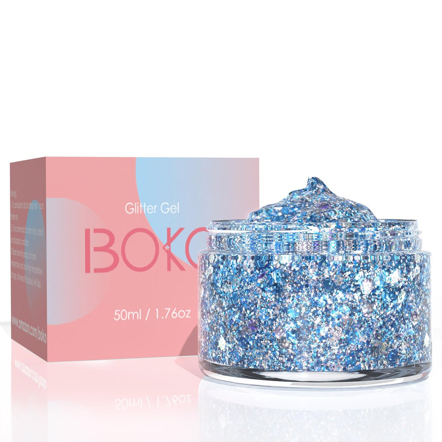 Boko 50ML Body Glitter Gel, Blue Mermaid Chunky Glitter Gel for Face Hair Body Sparkle Snow Flake Makeup, Cosmetic Face Glitter Sequins for Music Festival Concert Christmas Party Rave Accessories