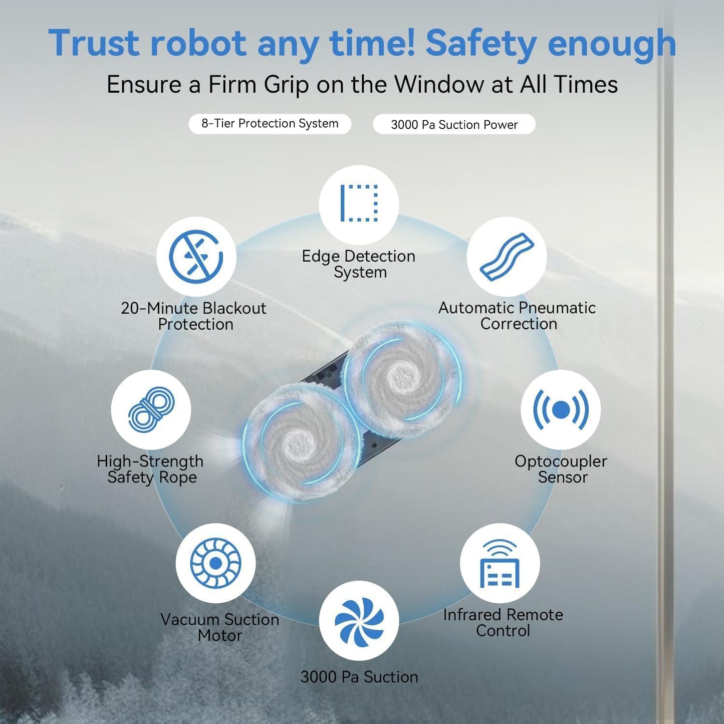 Automatic Window Cleaning Robot, Window Cleaner Robot Auto Dual Spray, 2025 Model Robot Limpia Vidrios AI Path Planning, 3000Pa Suction, Remote Control, Edge Detection for Streak-Free Glass - SS1