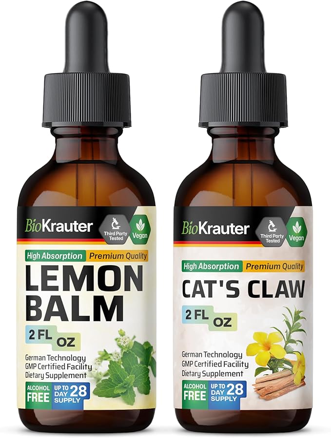 BIO KRAUTER Lemon Balm Tincture 2 Fl. Oz. & Cat's Claw Tincture 2 Fl. Oz.