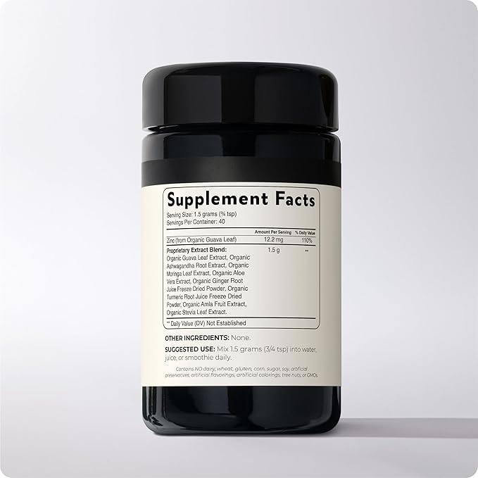 Blisque – Organic Zinc Supplement Sourced from Guava Leaf | for Immune Support, Defense and Boost | with Ashwagandha, Aloe Vera, Ginger, and Turmeric | Vegan | Powder | 60 Grams