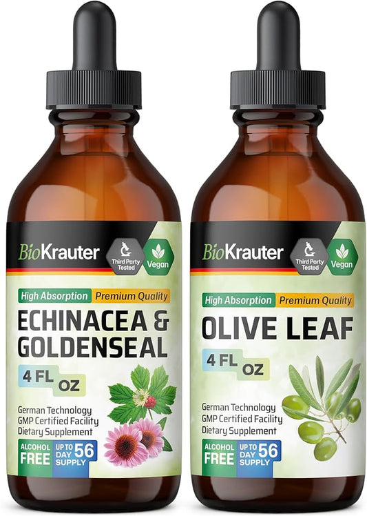 BIO KRAUTER Echinacea with Goldenseal Tincture 4 Fl. Oz. & Olive Leaf Tincture 4 Fl. Oz.