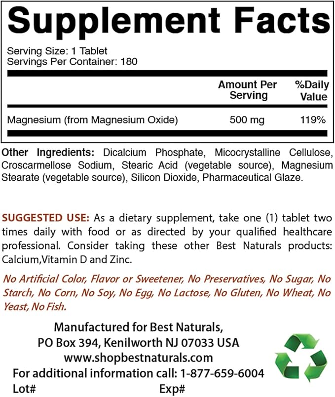 Best Naturals Probiotic 10 Strains & 30 Billion CFU & Magnesium Oxide 500 mg
