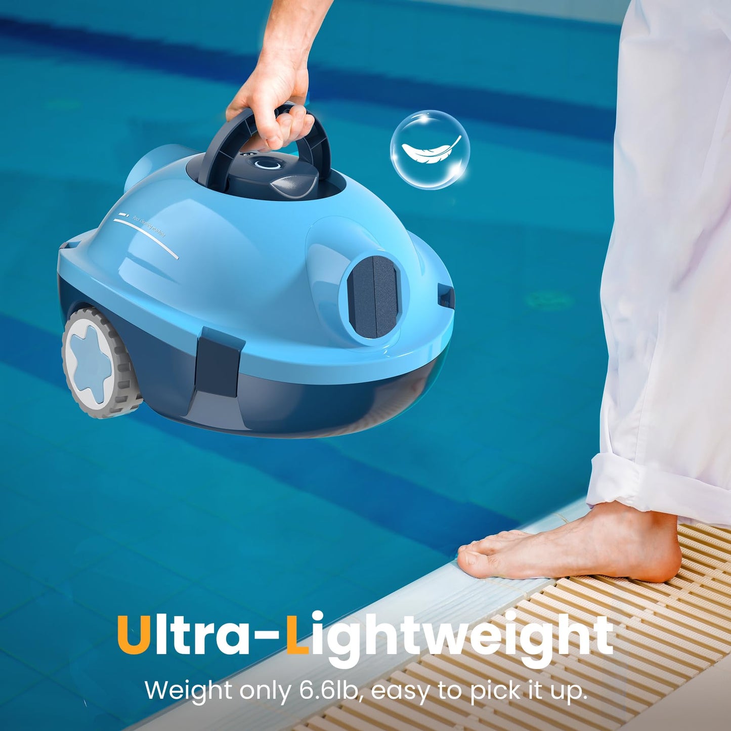 OUCAXIA Y10 Cordless Robotic Pool Cleaner Automatic Vacuum - 90 Mins Runtime, Powerful Suction, Self-Parking, Lightweight for Above/Inground Pools Up to 65ft/1100 Sq.Ft, Lakeblue