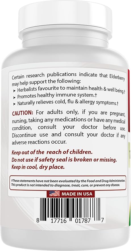 Best Naturals Elderberry Sambucus Nigra Extract 10:1 500 mg 120 Veg Capsules