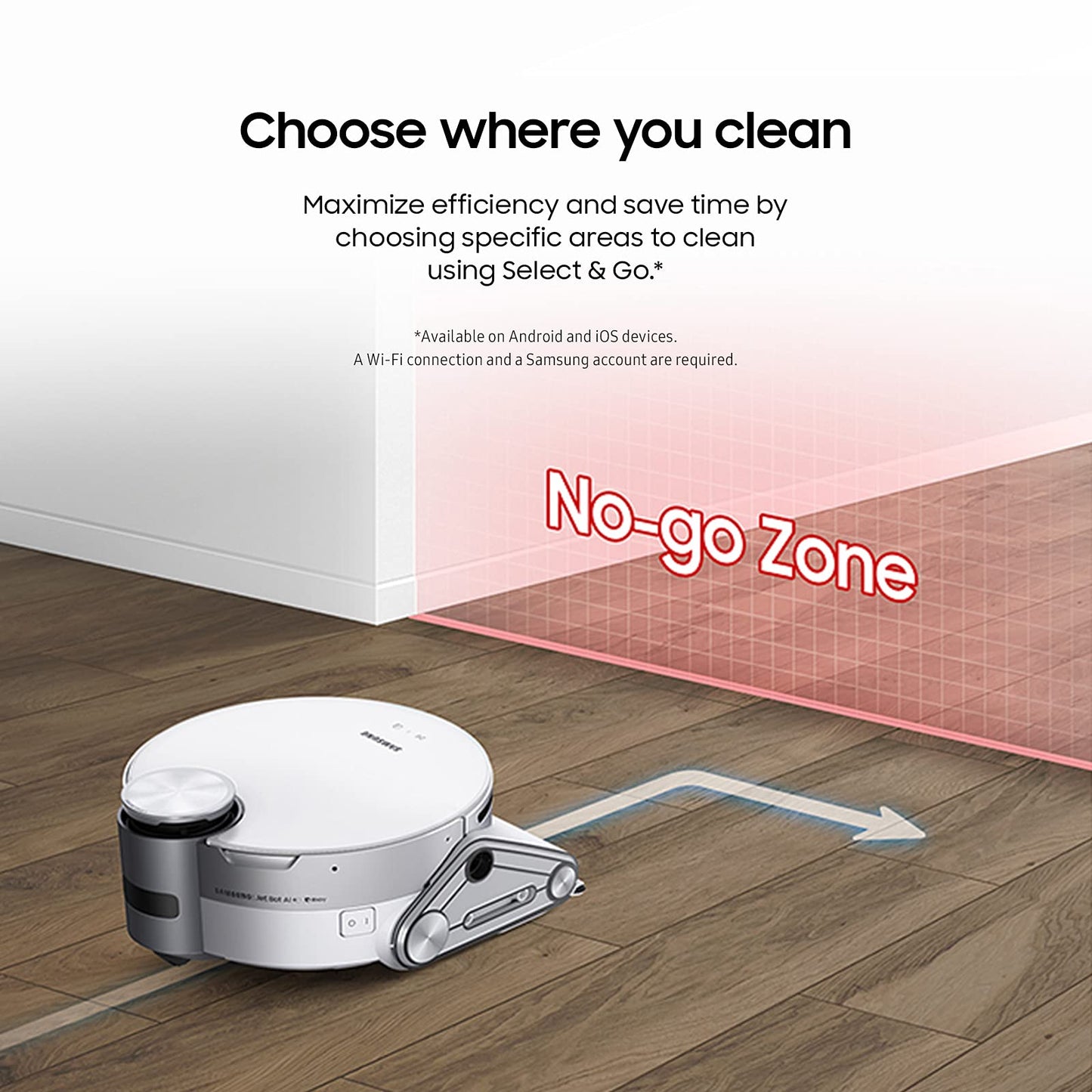 SAMSUNG Jet Bot AI+ Robot Vacuum Cleaner w/ Object Recognition, Intelligent Cleaning, Clean Station, 5-Layer Filter, Touchless Dust Removal for Hardwood Floors, Carpets, VR50T95735W, White