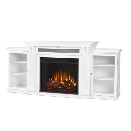 Real Flame Calie 67" TV Stand with Electric Fireplace in White, Entertainment Center with Electric Fireplace, Living Room TV Stand with Fireplace, fits up to 65" TV