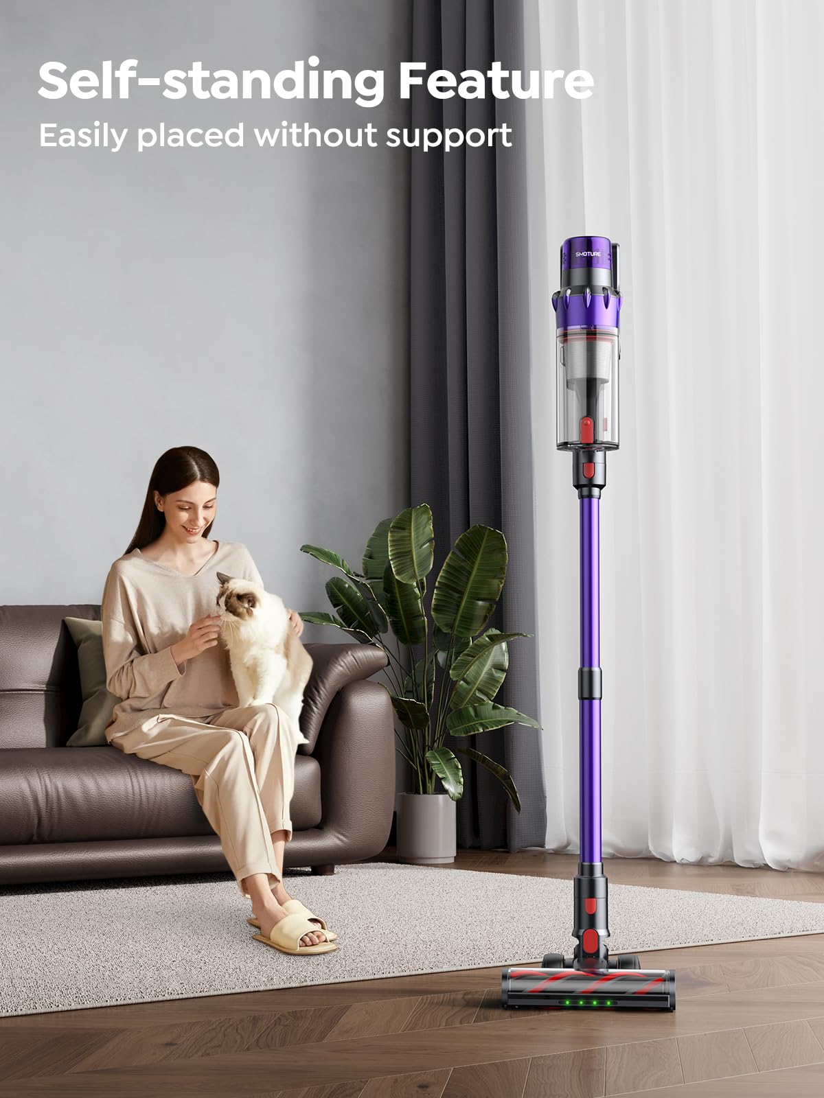 Cordless Vacuum Cleaner, 550W 45KPA 60 Mins Runtime Vacuum Cleaners for Home, Stick Vacuum with Self-Standing, Wall Mount Charging and Intelligent Auto Mode, Handheld Vacuum for Pet Hair/Carpet/Floor
