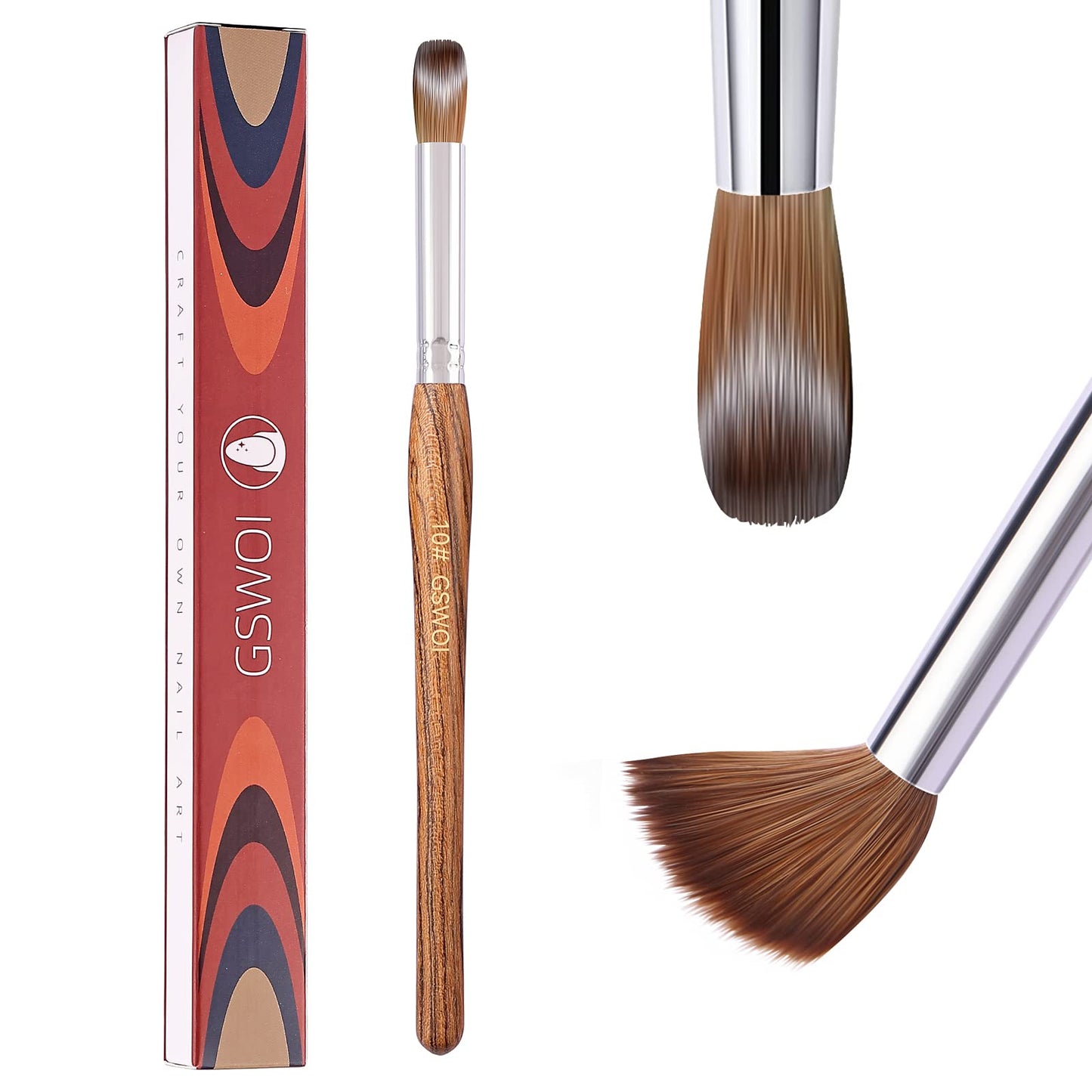 100% Kolinsky Acrylic Nail Brush,GSWOI Acrylic Brushes for Nails Size 10 Wood Handle Application Extension,Nail Tools for Professional Manicure Salon (#10)