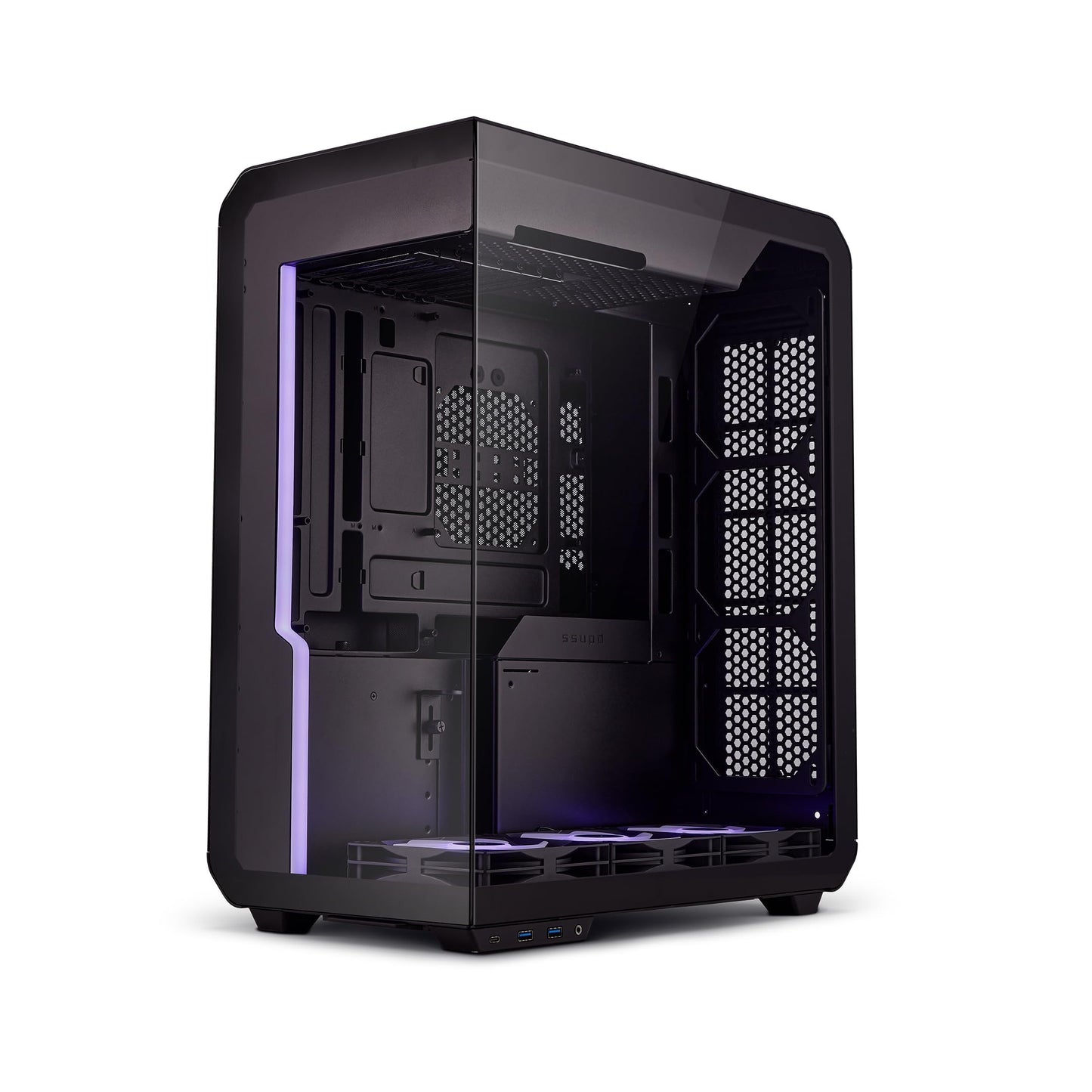 SSUPD Xhuttle Black ATX Mid Tower Gaming Case, with a Dual - Chamber Design, Panoramic Tempered Glass,Vertical GPU Airflow, Includes 3 x 120mm ARGB Reverse Fan, RGB Strip