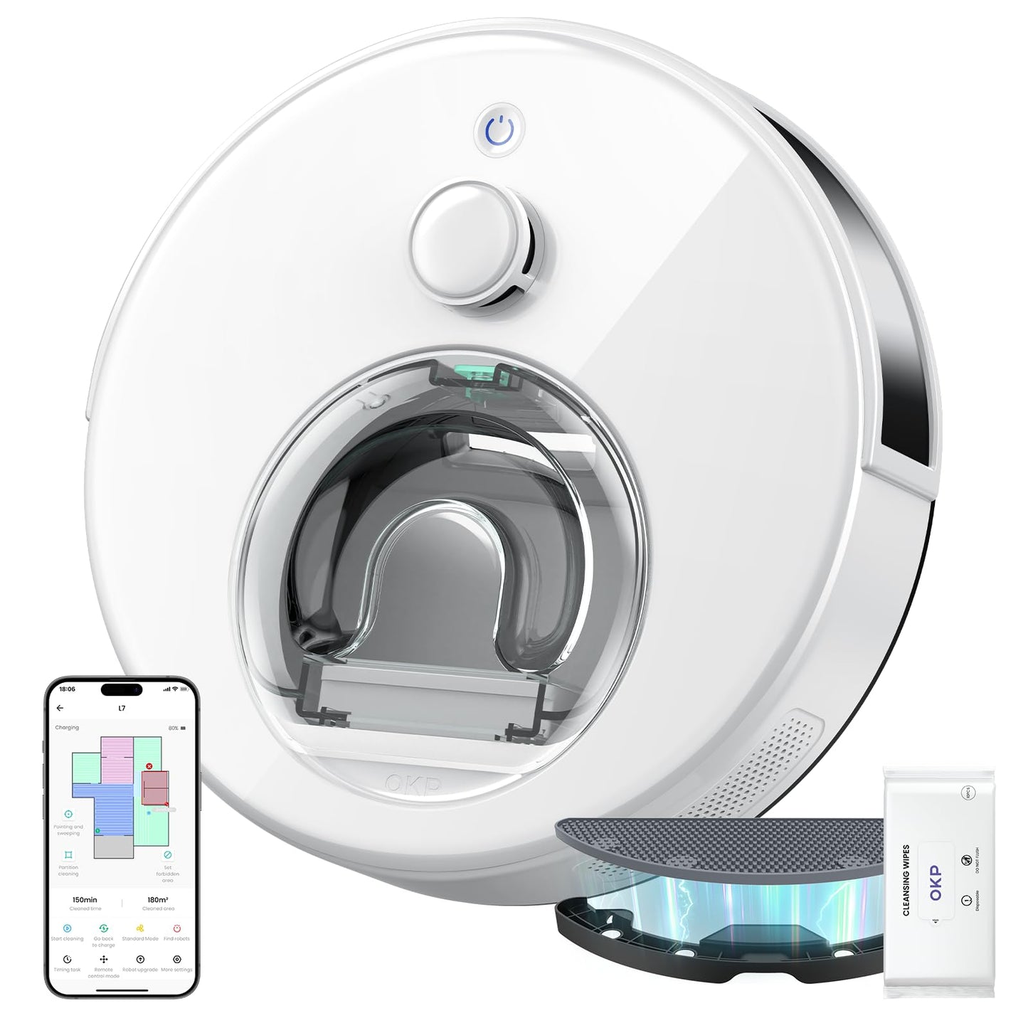 OKP Robot Vacuum with Mapping, 6000Pa Power Suction, LiDAR Navigation, Robot Vacuum and Mop Combo for Hard Floors and Pet Hair Pick Up, WiFi/App/Alexa Control, Smart No-Go Zone, L7