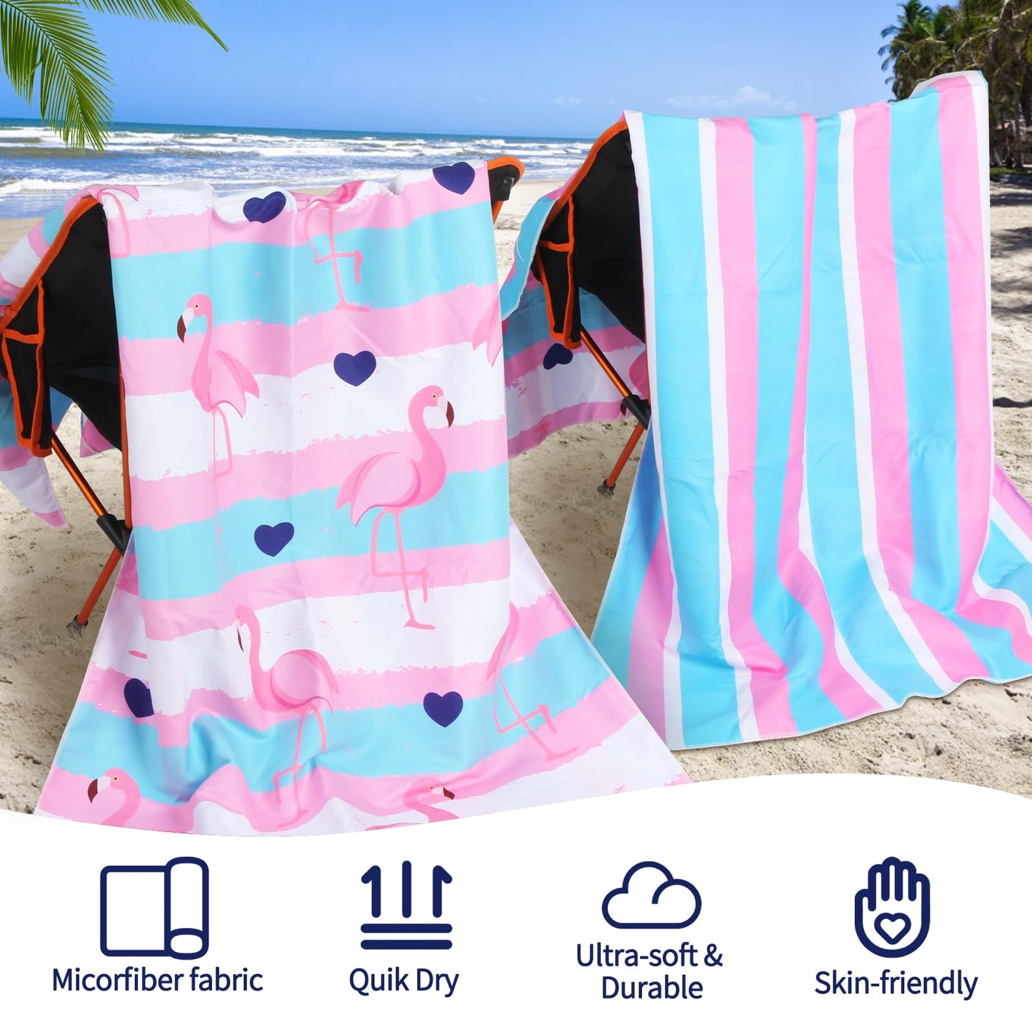 4 Pack Microfiber Oversized Lightweight Beach Towel for Adults Women Men, Reversible 71" x 32" XL Extra Large Thin Quick Dry Sand Free Pool Towels for Travel Sport Swimming Camping Picnic Yoga Gym