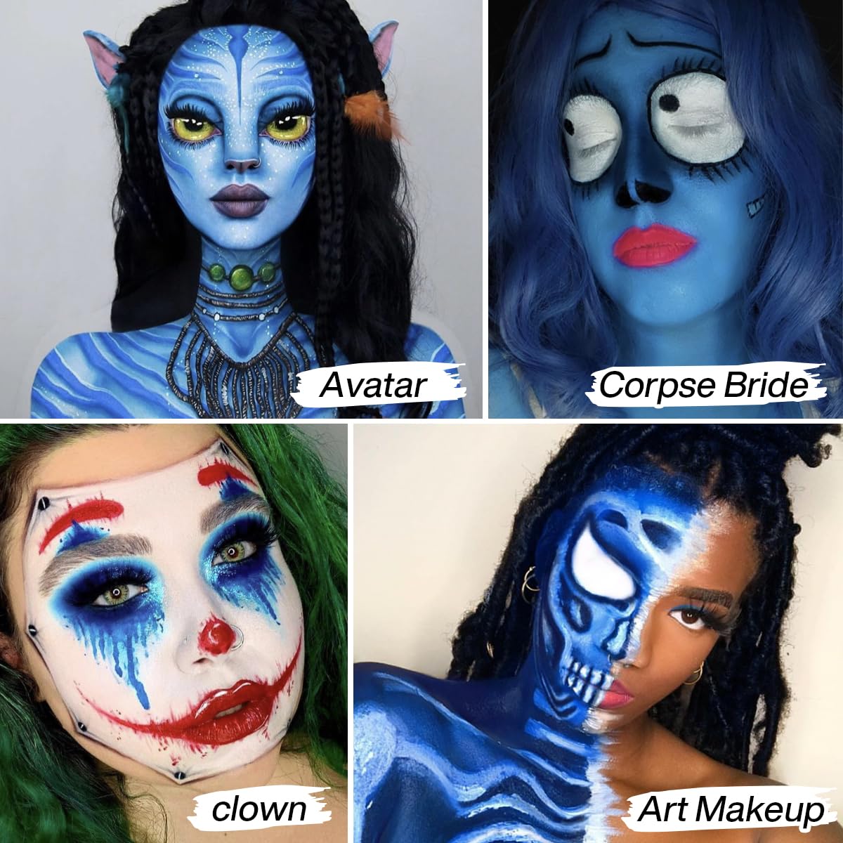 Blue Face Paint Cream to Powder Makeup Foundation, Professional Dark Blue Face Painting Concealer for Adults & Kids, Non-Toxic Halloween SFX Make up Body Paint for Smurf Mystique Cosplay Avatar Makeup