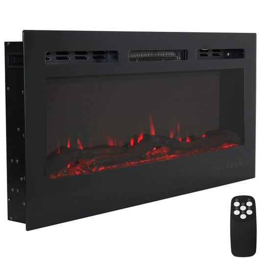 Sunnydaze Modern Flame Indoor Electric Fireplace Insert - 9 Color Wall-Mounted Fireplace Heater - 40-Inch