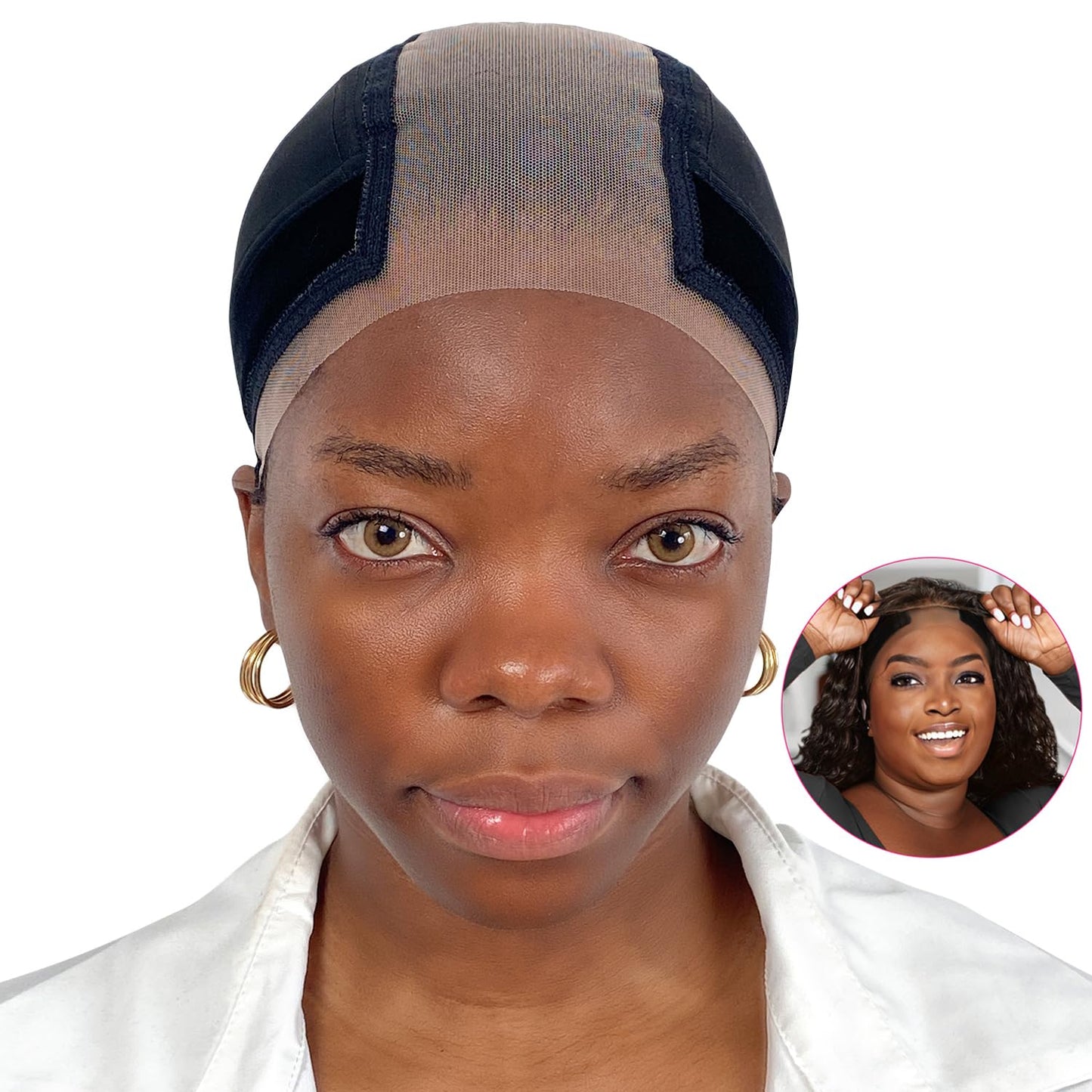 LAB HAIRS Wig Cap with Grip Band for Keeping Wigs in Place, More Full Cap-wide Transparent Lace for Lace Front Wigs - Brown/Black/Nude Non Slip Cap Make Your Wig Be Glueless (Black-M)