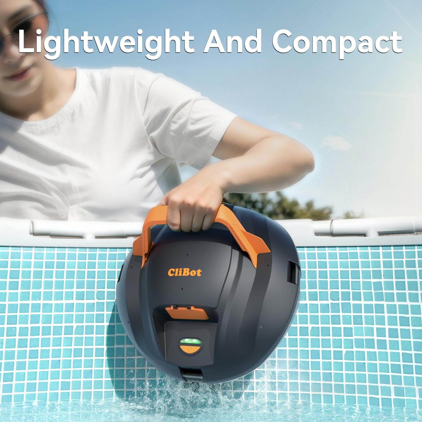 CliBot Cordless Robotic Pool Cleaner, Automatic Pool Vacuum with 120Mins Runtime, Powerful Suction and Auto-Parking, Pool Vacuum for Above Ground Pool Up to 850 Sq. Ft