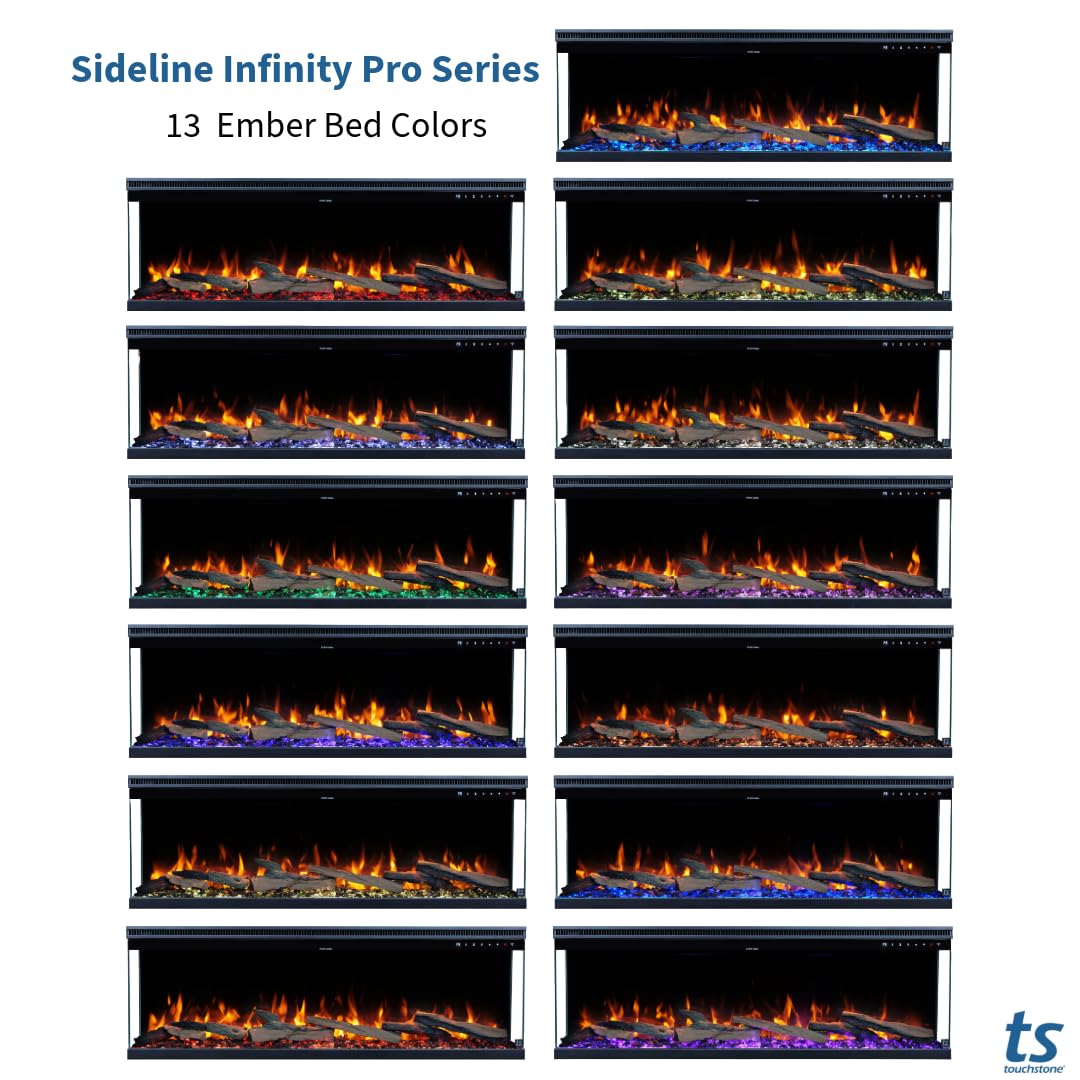 Touchstone Sideline Infinity Pro 3-Sided Smart 50" WiFi-Enabled Electric Fireplace - 80045 - Built-in - 6 Realistic Flame Colors- 13-Color Down Lighting- Crackle Sound- 1,500W Heater