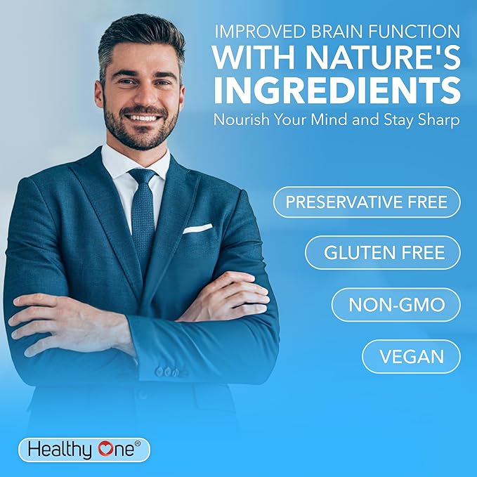 Healthy Mind - Safe for Teens - Brain Fog - Cognitive Function - Concentration - Focus - Neural Optimization - Mood - Ginkgo Biloba - Ginseng - Rhodiola - Bacopa - Gotu Kola - Green Tea - 120 Count