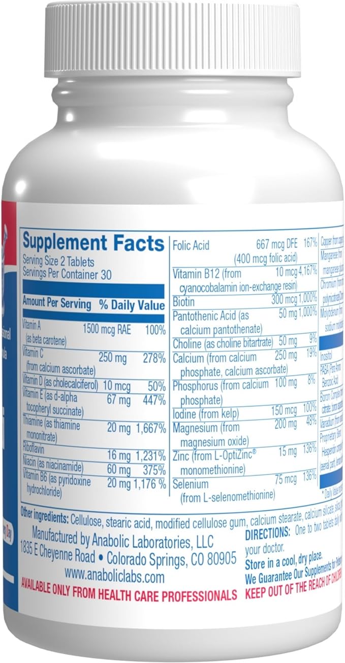 Iron Free Daily Multivitamin for Men and Women, 60 Tablets - AVED Daily Multi Vitamin and Minerals Health Supplement - Vitamins A, C, D, E, Vitamin B Complex, Zinc, Calcium, Magnesium, More