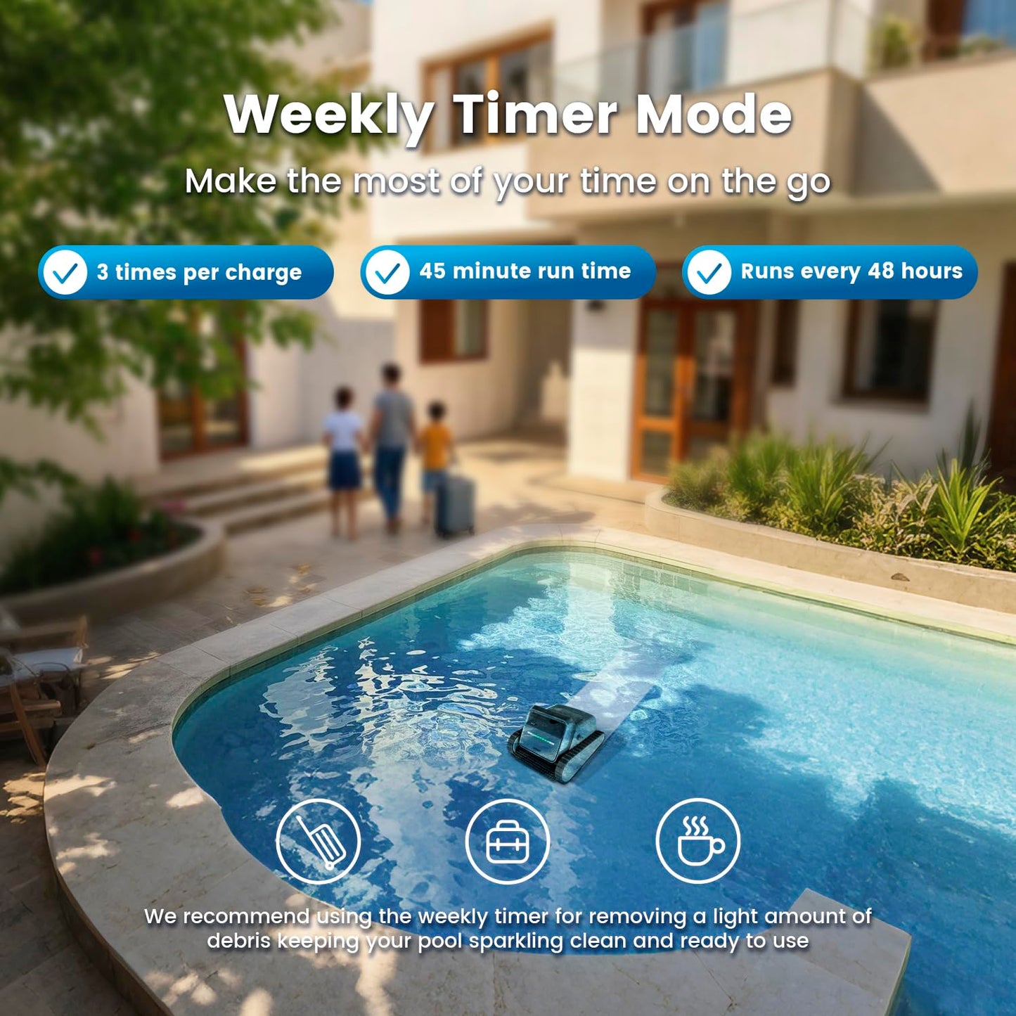 SMOROBOT Cordless Pool Robot Vacuum for Inground Pools up to 2500 Sq.ft – Weekly Timer, Dual Filtration,Ultra-Powerful Suction, Enhanced Wall-Climbing Brush & Smart Navigation for Deep Cleaning