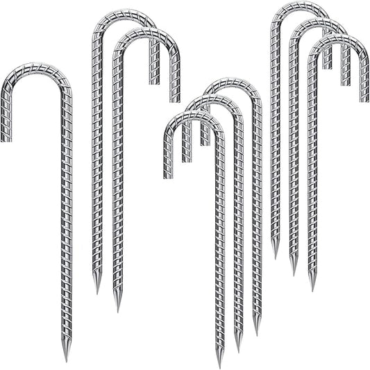 Rebar Stakes 16 Inch 9 Pack Tent Stakes Heavy Duty Metal J Hook, Fence Stakes for Trampoline, Fence, Camping Tent (9, J-16 x2/5")