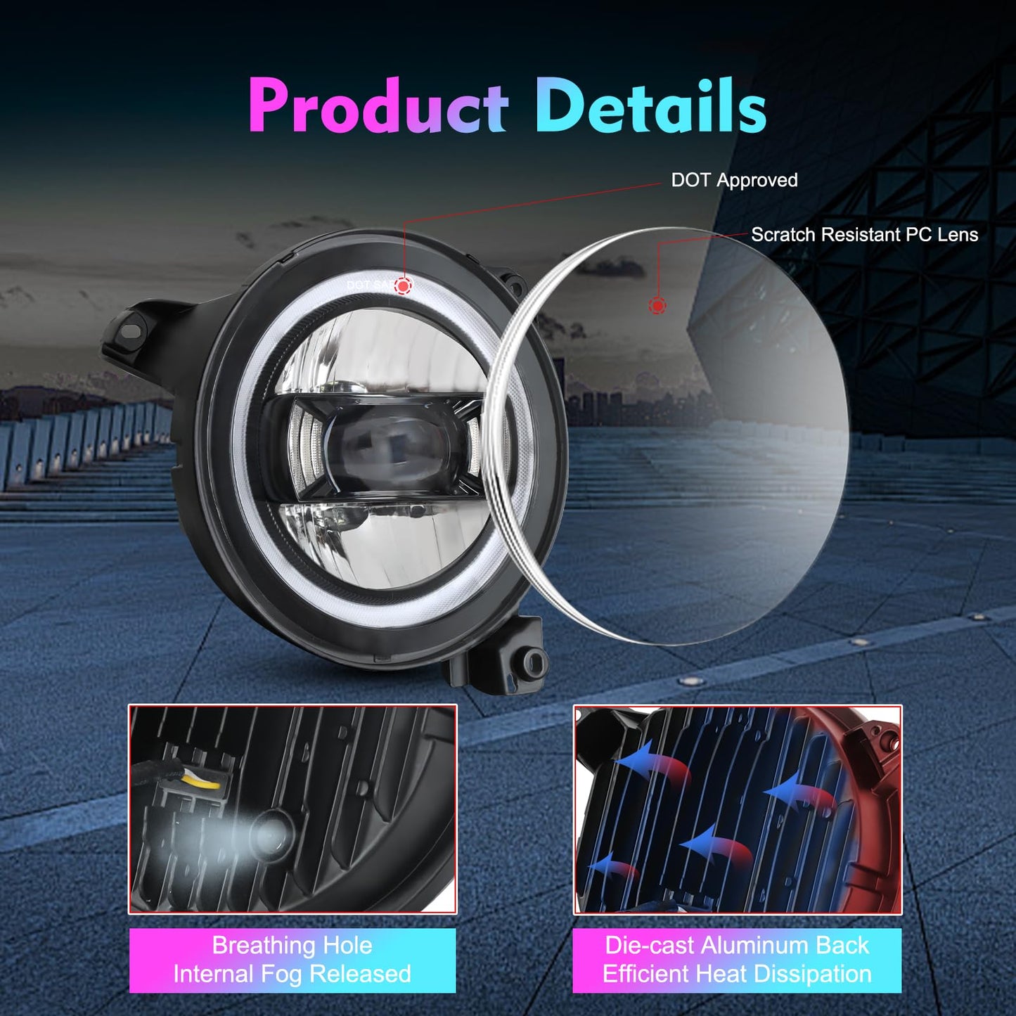 BEEYEO 9 inch LED Headlights RGB Halo Ring 9” Round Front Head Light, Remote Phone APP Control DOT Approved for Wrangler JL 2018 2019 2020 2021, Gladiator JT 2019 2020 2021