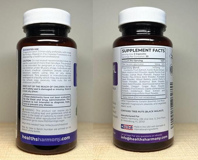 Intestinal Guard (Non-GMO) - Potent Natural Formula with Wormwood, Black Walnut, Goldenseal, PAU D'Arco, Clove, Garlic, More - All in One Supplement - 60 Capsules (No Pills)