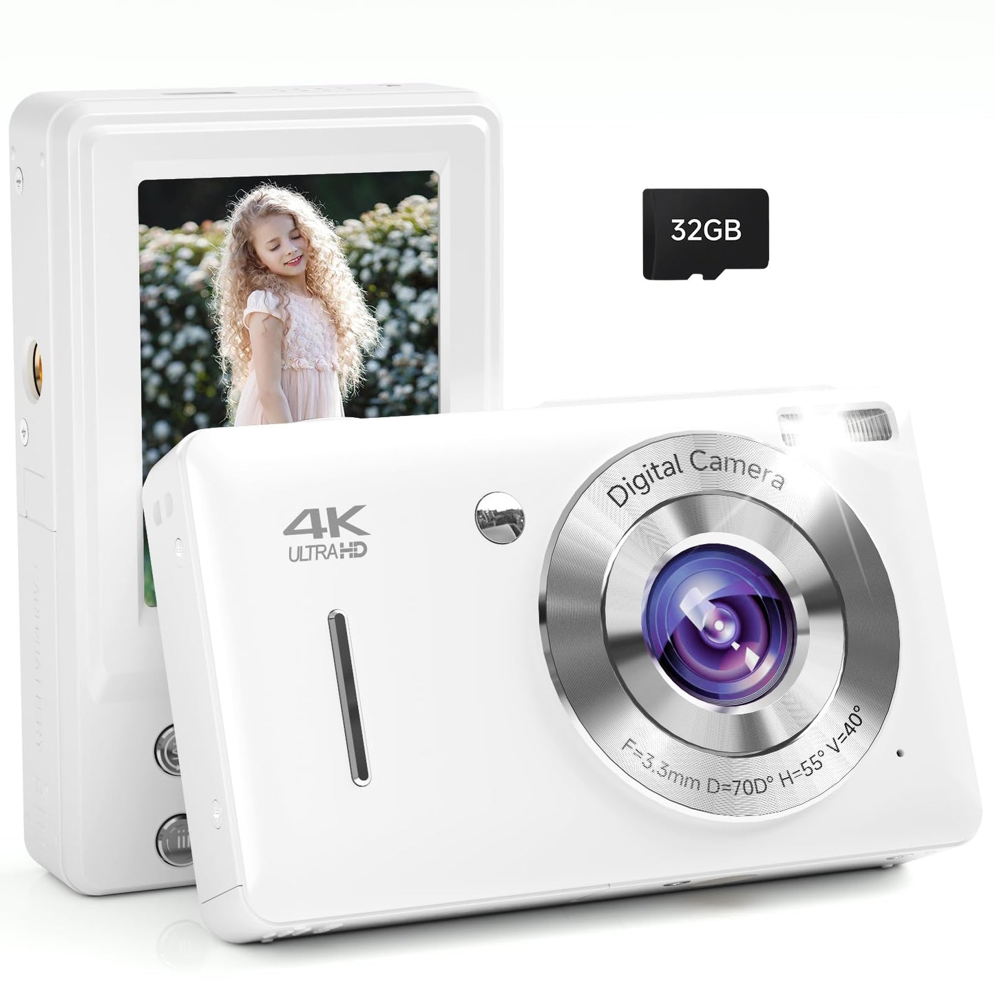 Digital Camera, 44MP FHD 1080P Camera for Kid with 16X Zoom Anti Shake, Compact Small Camera with 32GB SD Card, Digital Camera for Teens for Teens Girls Kids Adults(White)