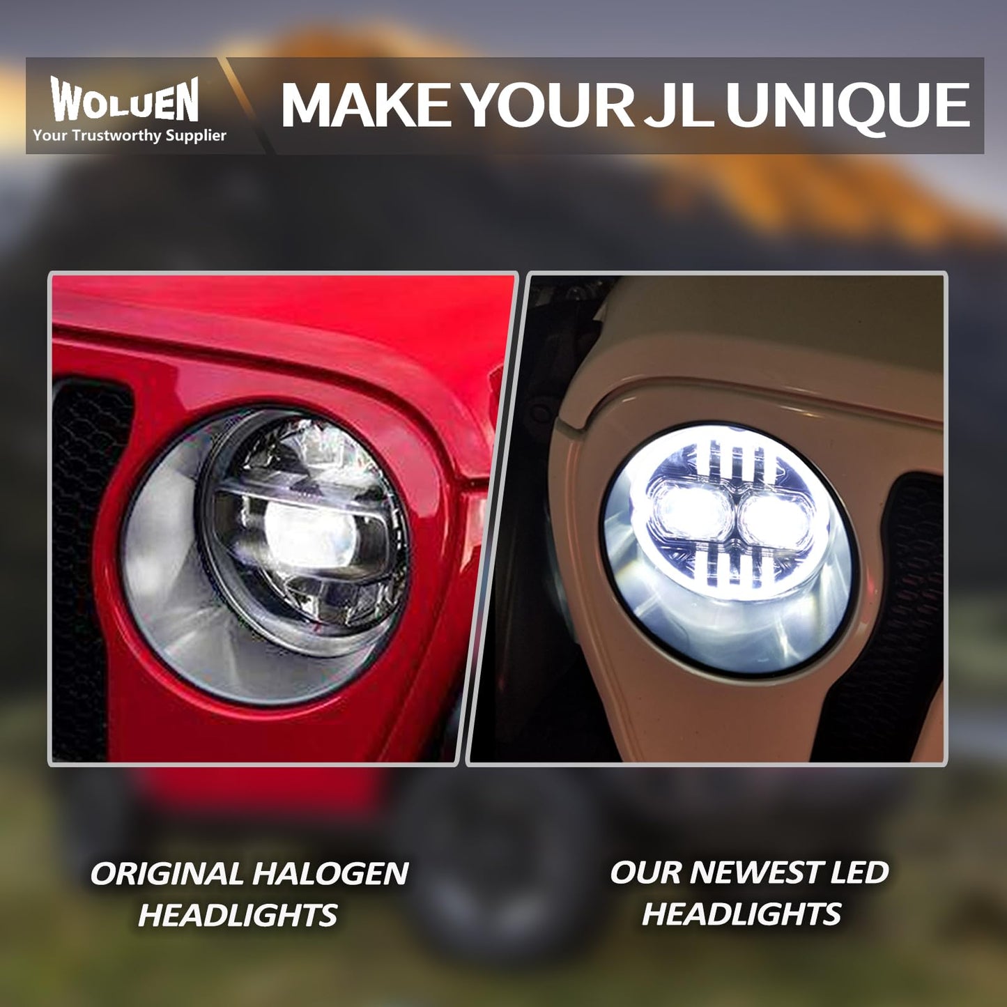 Woluen 9 Inch LED Headlights with Chasing RGB Halos - Fit for 2018+ Wrangler JL and 2020+ Gladiator JT Headlight Replacement with APP Controlled Chasing RGB Halos